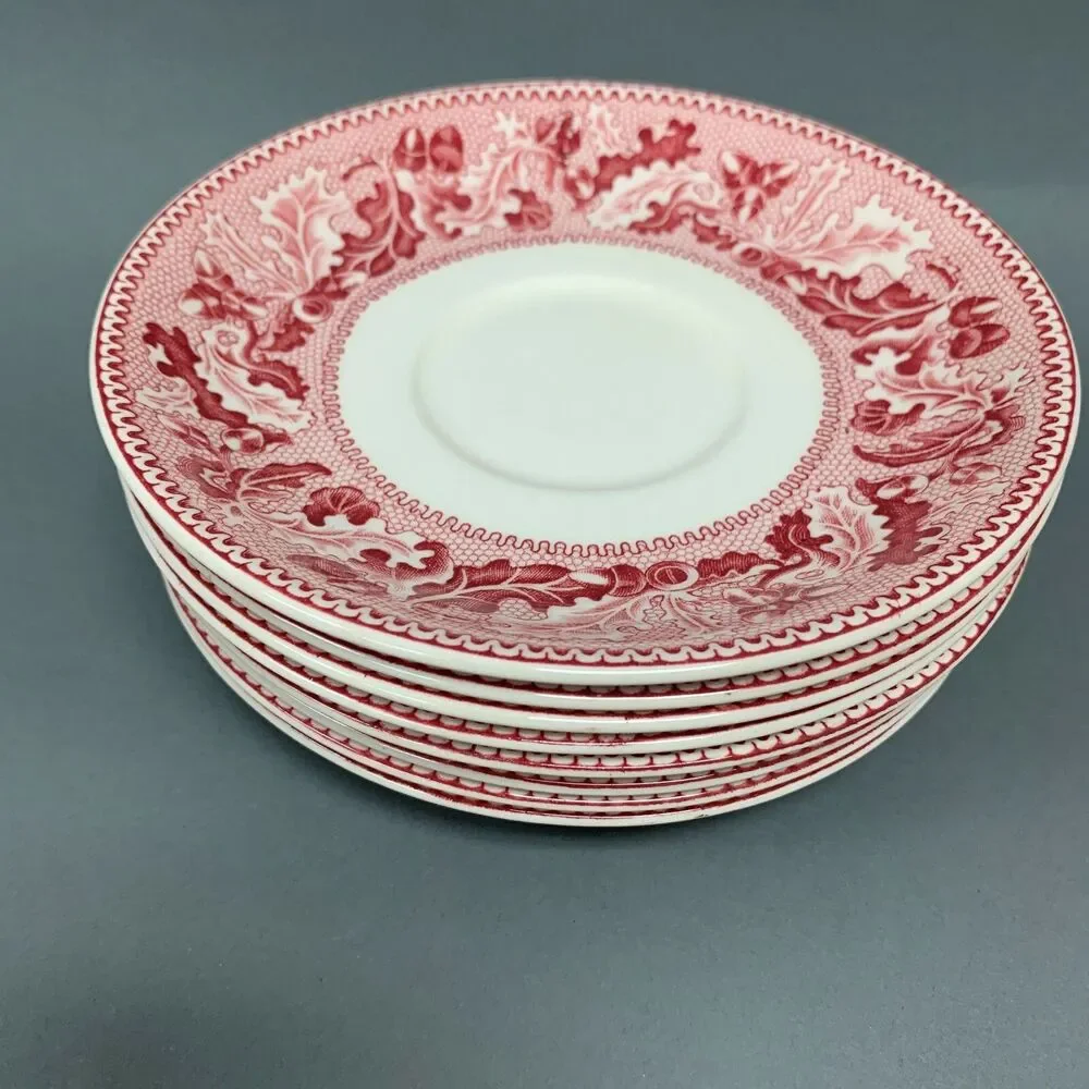 Johnson Bros. Historic America England Pink Ivory Saucers‎ Acorn 6 1/8
